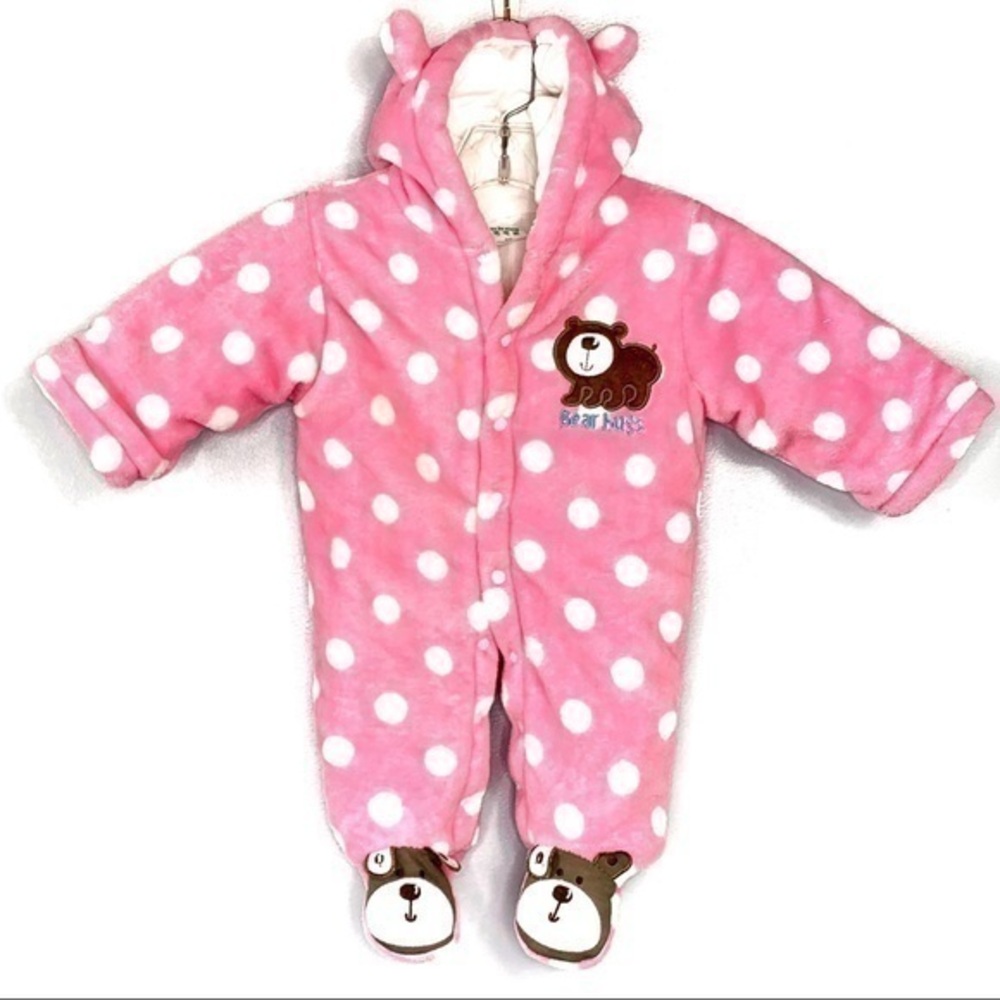 Boutique Pink Bear Snowsuit Size 6 months